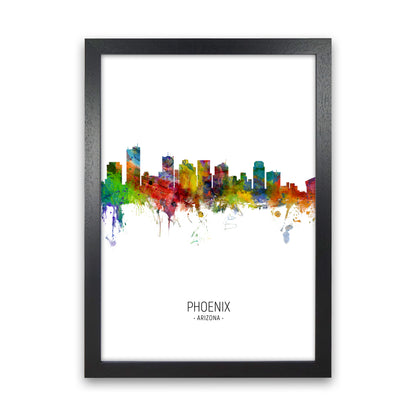 Phoenix Arizona Skyline Portrait Art Print by Michael Tompsett Black Grain