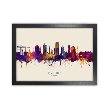 Plymouth England Skyline Autumn City Name Art Print by Michael Tompsett Black Grain