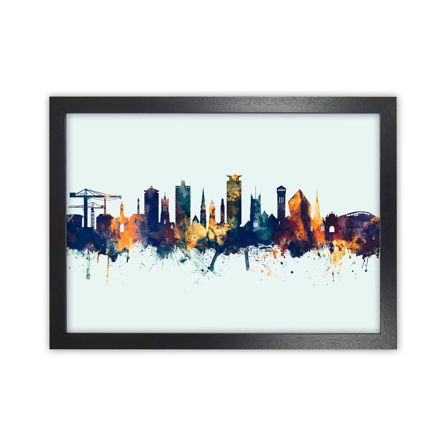 Plymouth England Skyline Blue Orange Art Print by Michael Tompsett Black Grain