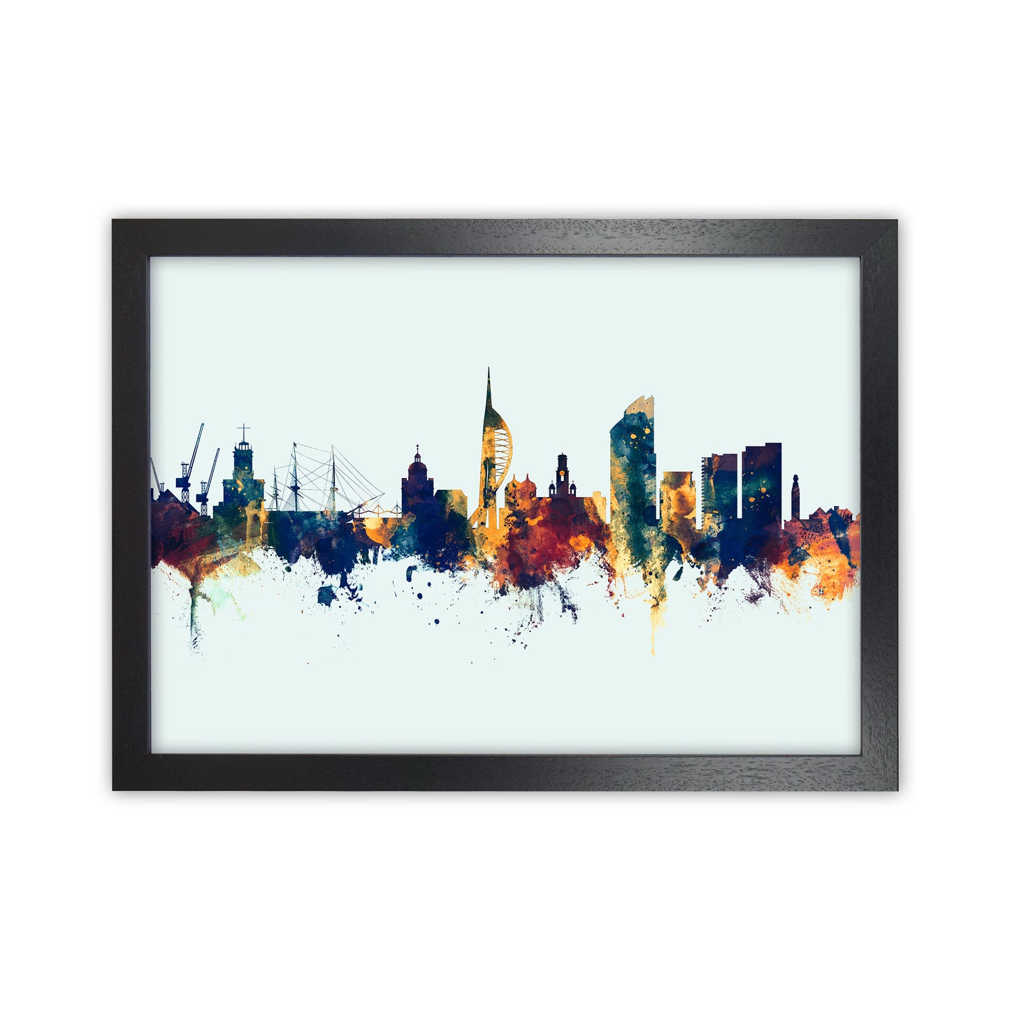 Portsmouth England Skyline Blue Orange Art Print by Michael Tompsett Black Grain