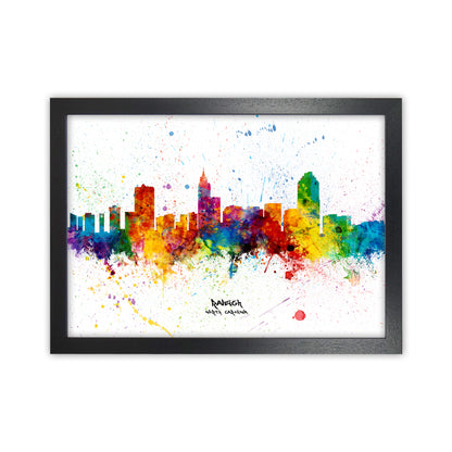 Raleigh North Carolina Skyline Splash Art Print by Michael Tompsett Black Grain