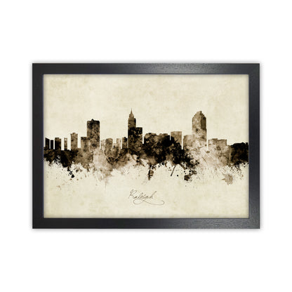 Raleigh North Carolina Skyline Vintage Art Print by Michael Tompsett Black Grain