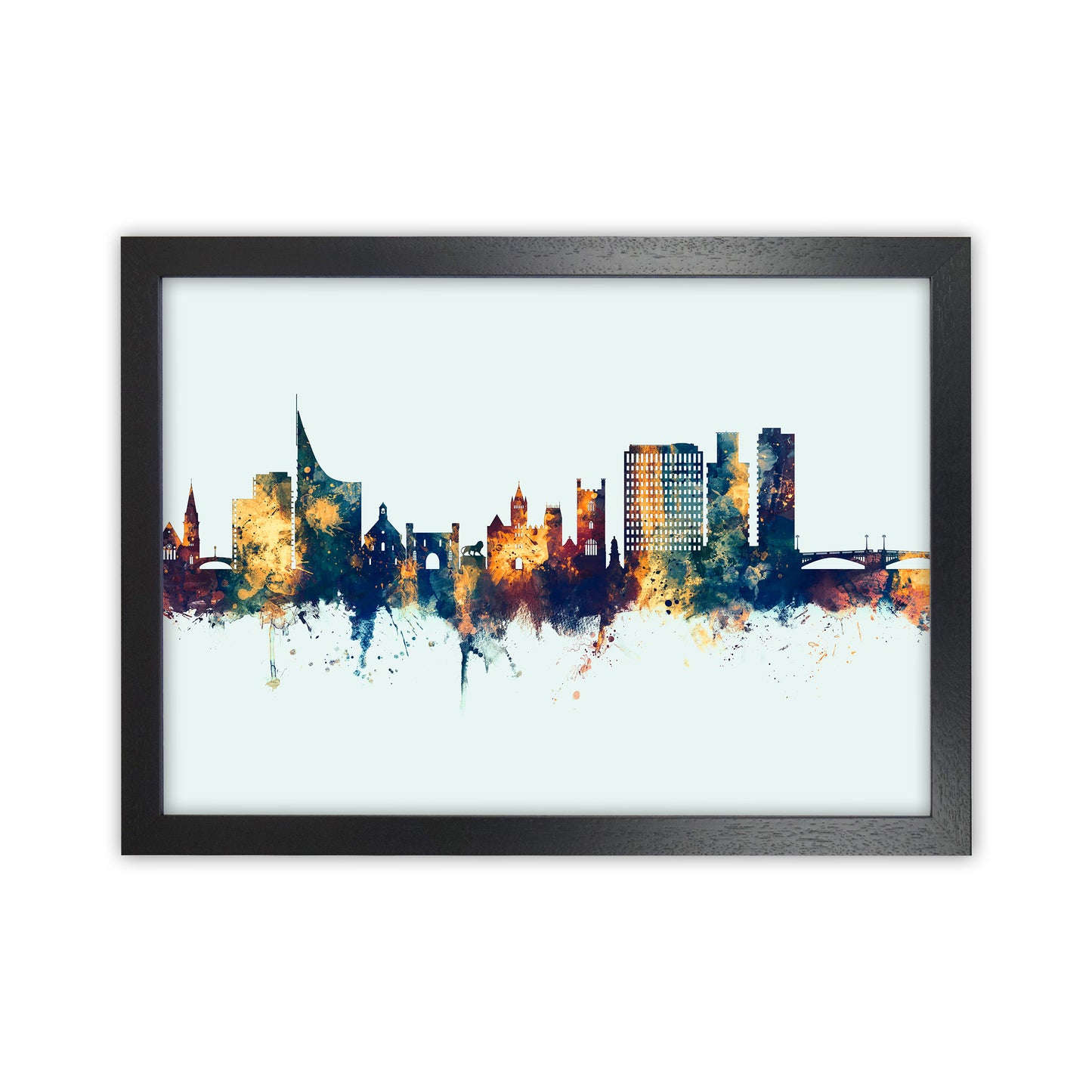 Reading England Skyline Blue Orange Art Print by Michael Tompsett Black Grain