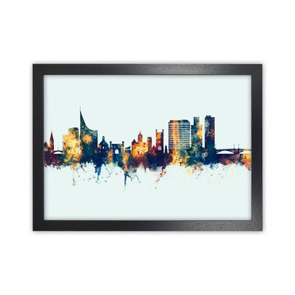 Reading England Skyline Blue Orange Art Print by Michael Tompsett Black Grain