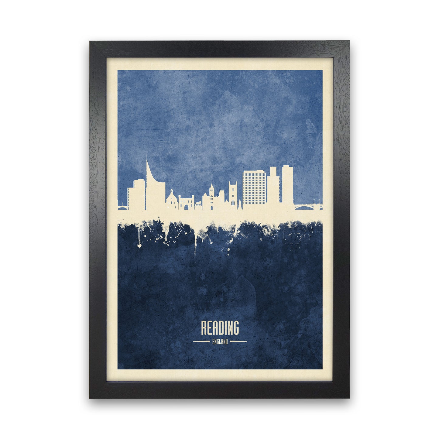 Reading England Skyline Portrait Navy Art Print by Michael Tompsett Black Grain
