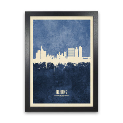 Reading England Skyline Portrait Navy Art Print by Michael Tompsett Black Grain