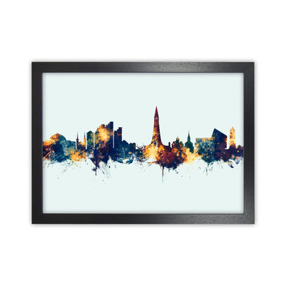 Reykjavik Iceland Skyline Blue Orange Art Print by Michael Tompsett Black Grain