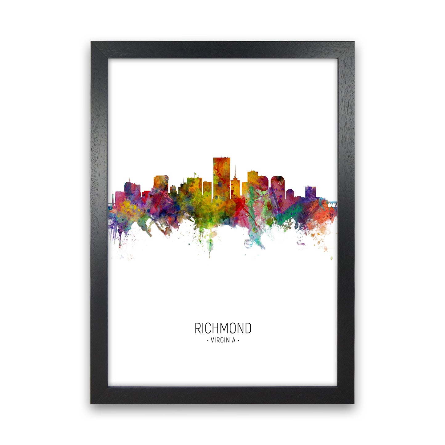 Richmond Virginia Skyline Portrait Art Print by Michael Tompsett Black Grain