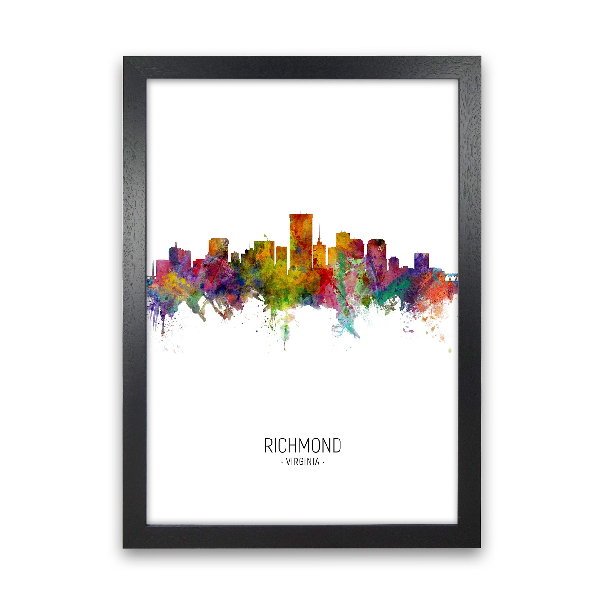 Richmond Virginia Skyline Portrait Art Print by Michael Tompsett Black Grain