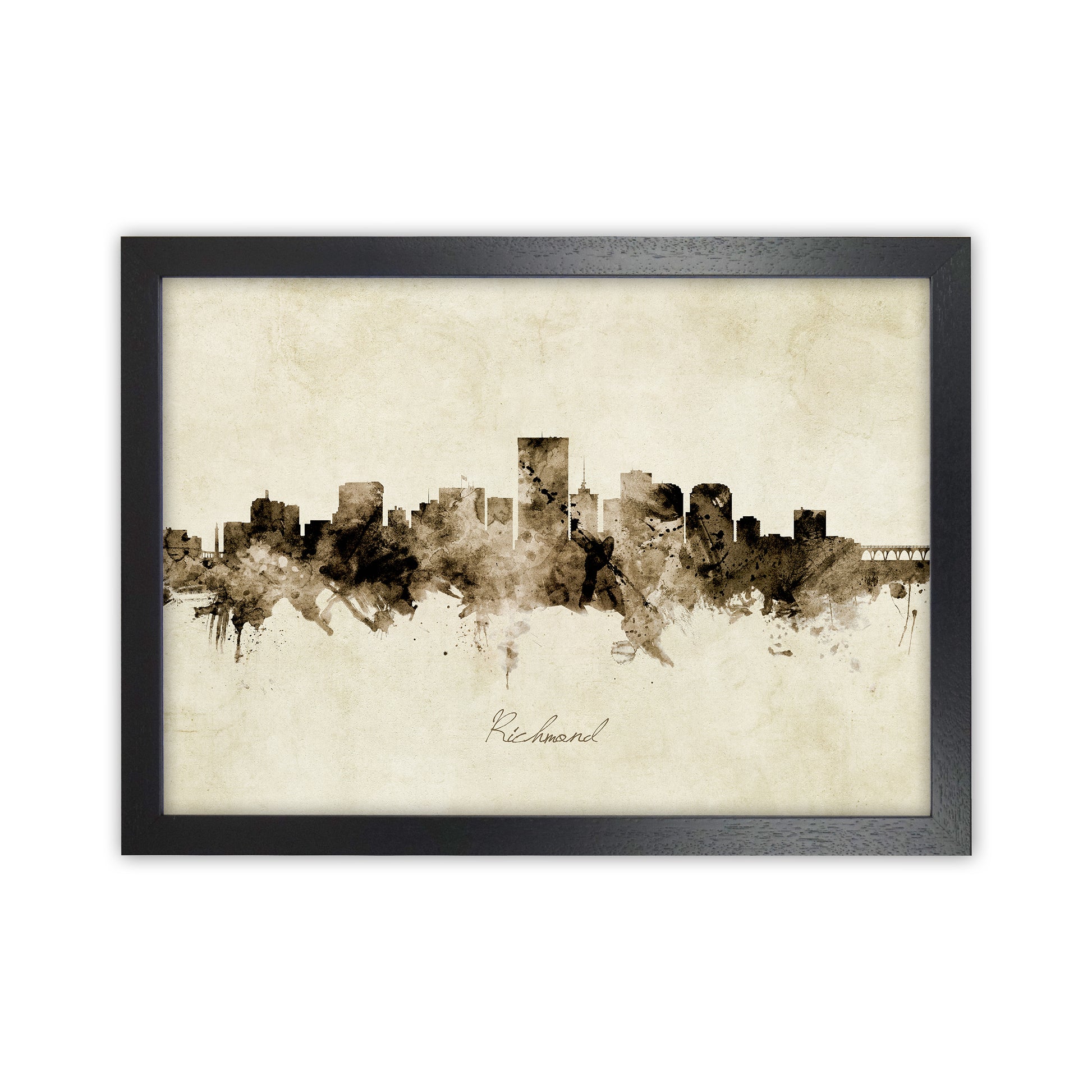 Richmond Virginia Skyline Vintage Art Print by Michael Tompsett Black Grain
