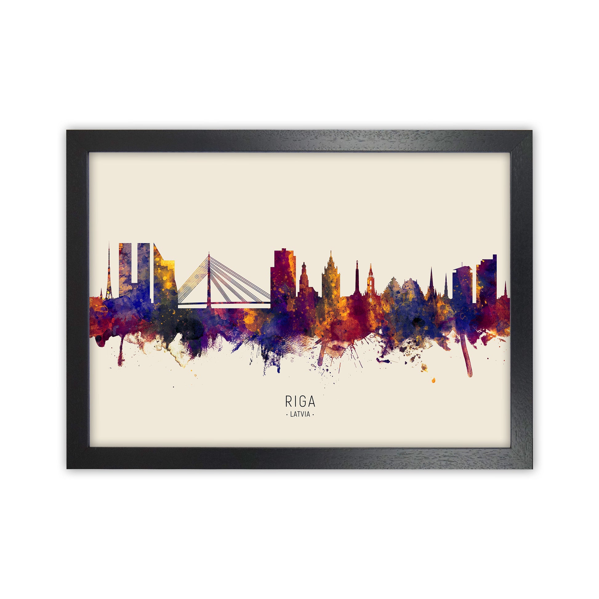 Riga Latvia Skyline Autumn City Name Art Print by Michael Tompsett Black Grain