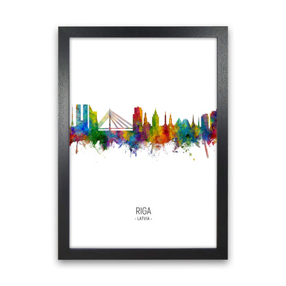 Riga Latvia Skyline Portrait Art Print by Michael Tompsett Black Grain