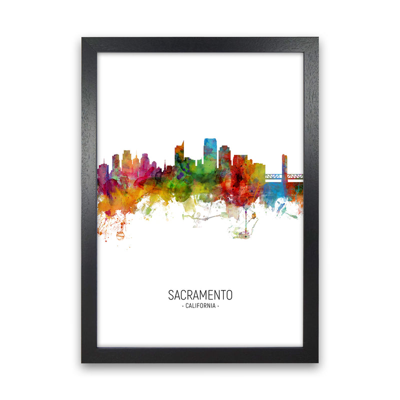 Sacramento California Skyline Portrait Art Print by Michael Tompsett Black Grain