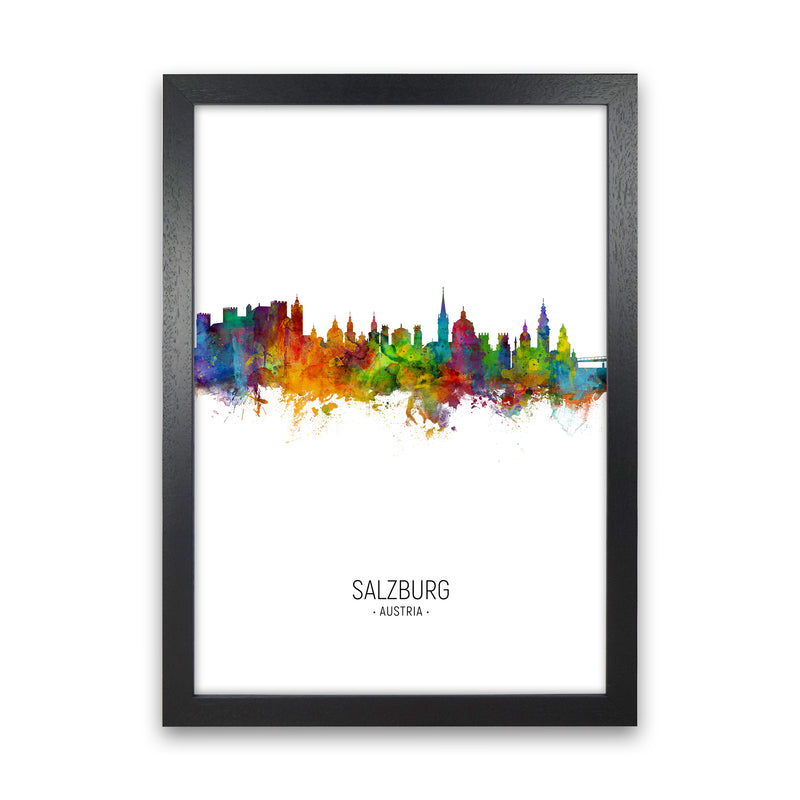 Salzburg Austria Skyline Portrait Art Print by Michael Tompsett Black Grain