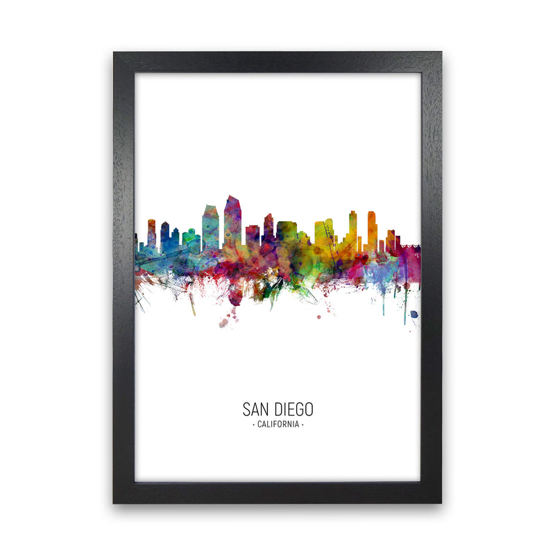 San Diego California Skyline Portrait Art Print by Michael Tompsett Black Grain