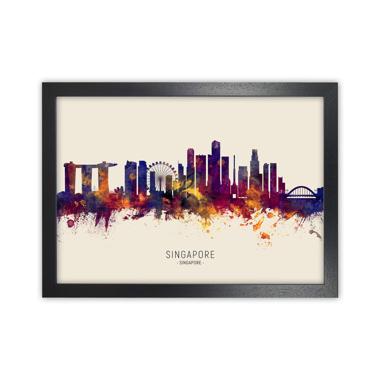 Singapore Singapore Skyline Autumn City Name Art Print by Michael Tompsett Black Grain