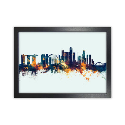 Singapore Singapore Skyline Blue Orange Art Print by Michael Tompsett Black Grain