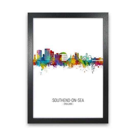 Southend-On-Sea England Skyline Portrait Art Print by Michael Tompsett Black Grain