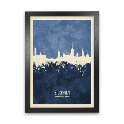 Stockholm Sweden Skyline Portrait Navy Art Print by Michael Tompsett Black Grain