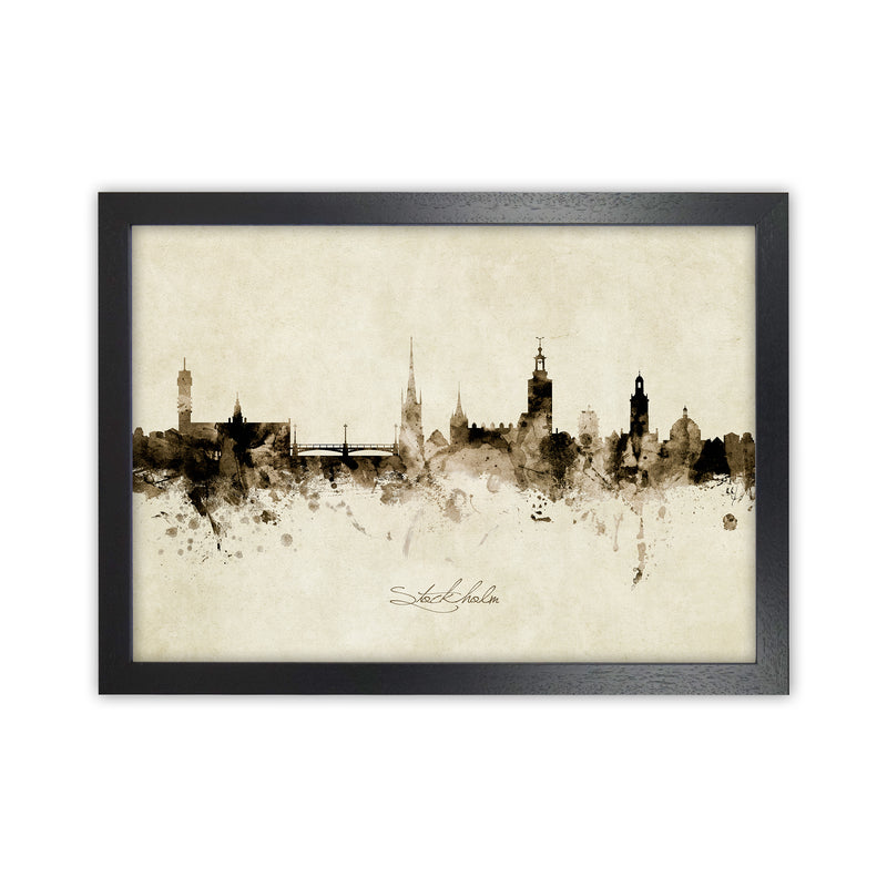 Stockholm Sweden Skyline Vintage Art Print by Michael Tompsett Black Grain