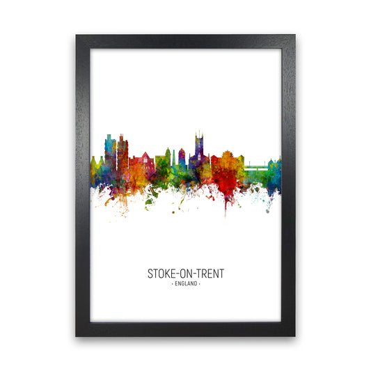 Stoke-On-Trent England Skyline Portrait Art Print by Michael Tompsett Black Grain