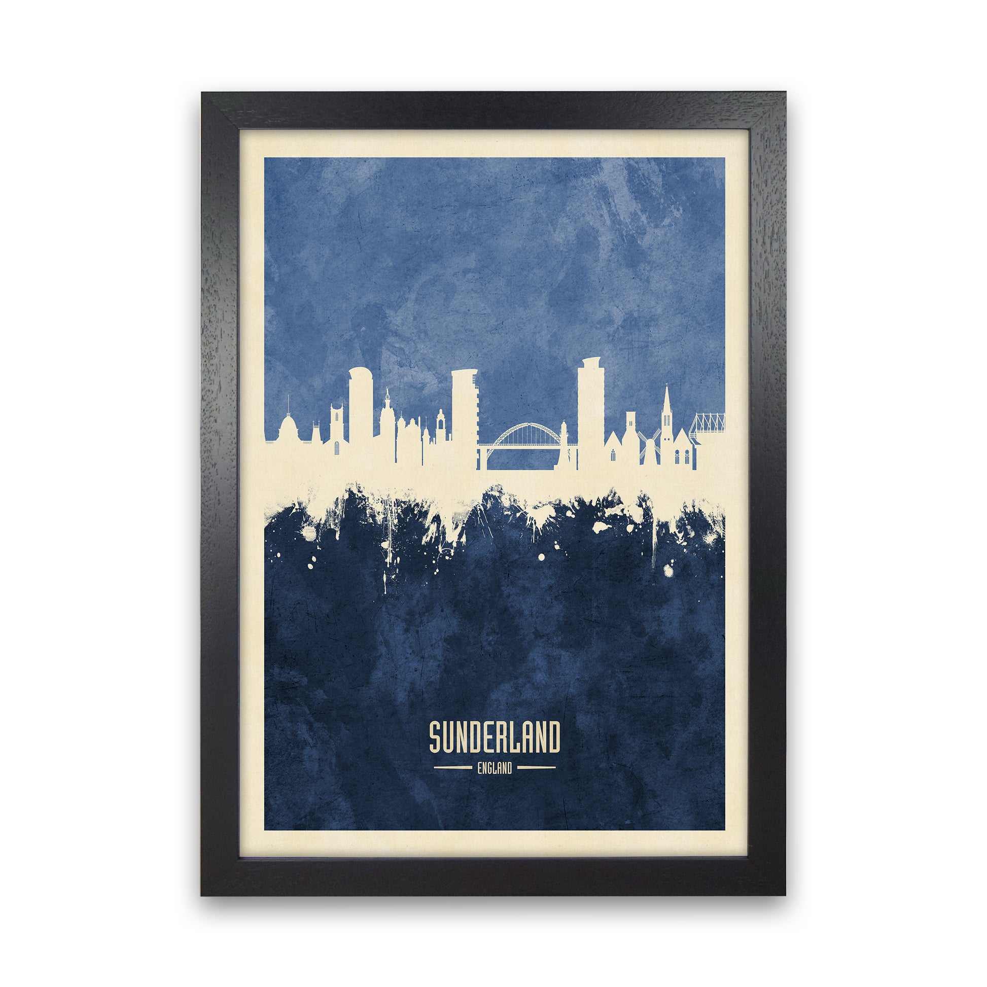 Sunderland England Skyline Portrait Navy Art Print by Michael Tompsett Black Grain