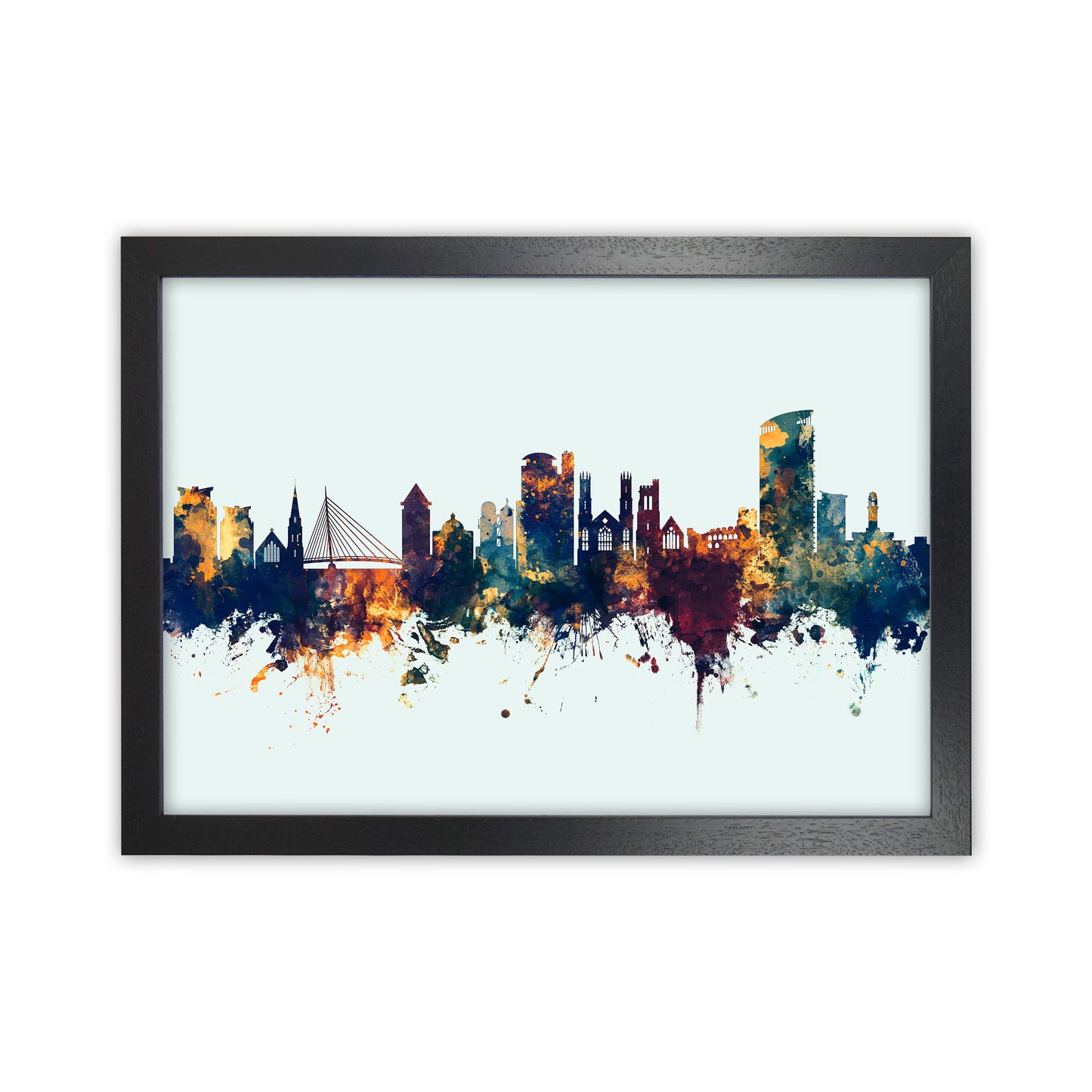 Swansea Wales Skyline Blue Orange Art Print by Michael Tompsett Black Grain