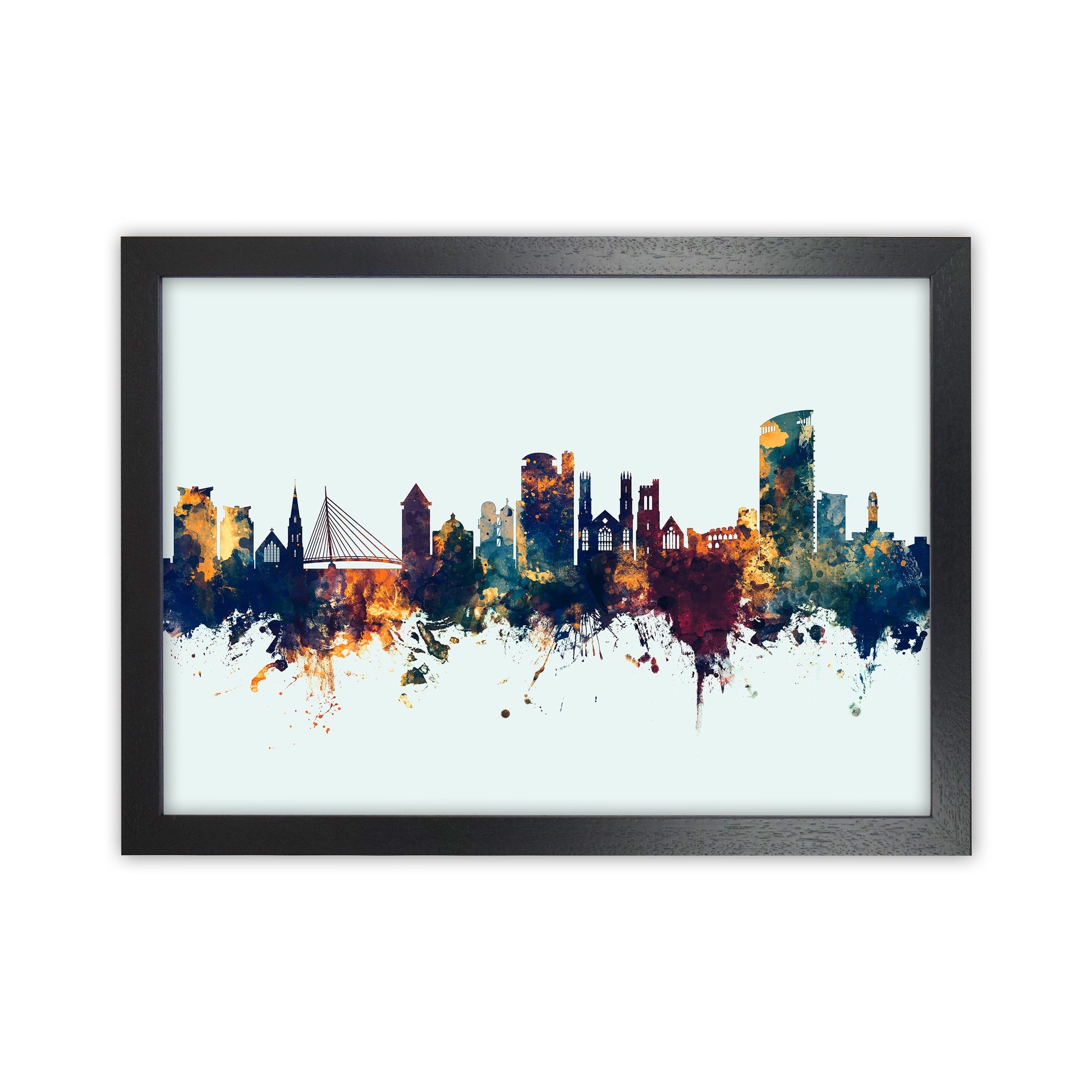 Swansea Wales Skyline Blue Orange Art Print by Michael Tompsett Black Grain