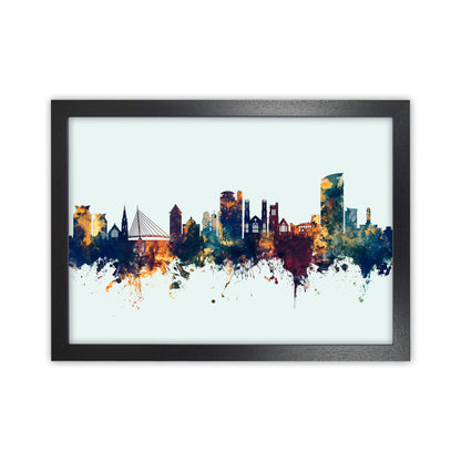 Swansea Wales Skyline Blue Orange Art Print by Michael Tompsett Black Grain