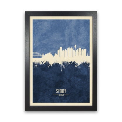 Sydney Australia Skyline Portrait Navy Art Print by Michael Tompsett Black Grain