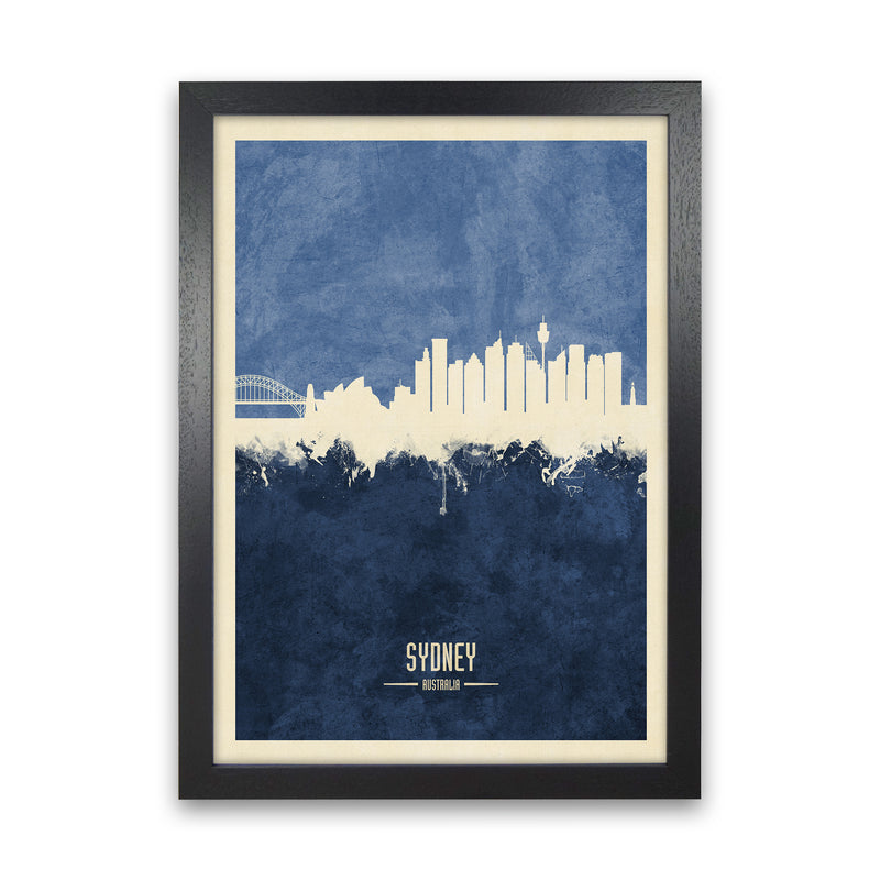 Sydney Australia Skyline Portrait Navy Art Print by Michael Tompsett Black Grain