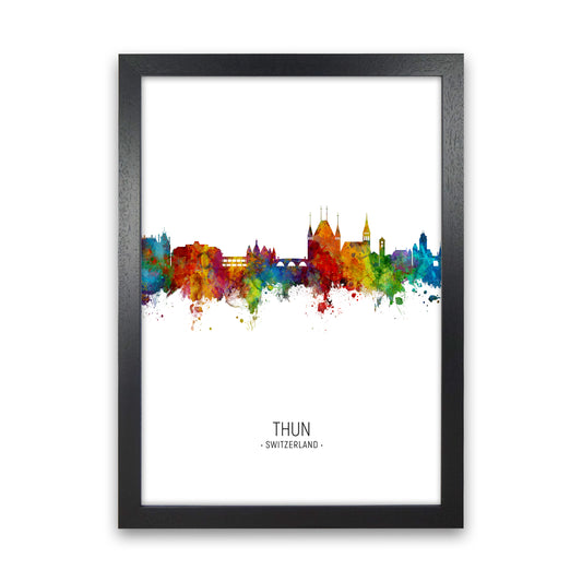 Thun Switzerland Skyline Portrait Art Print by Michael Tompsett Black Grain