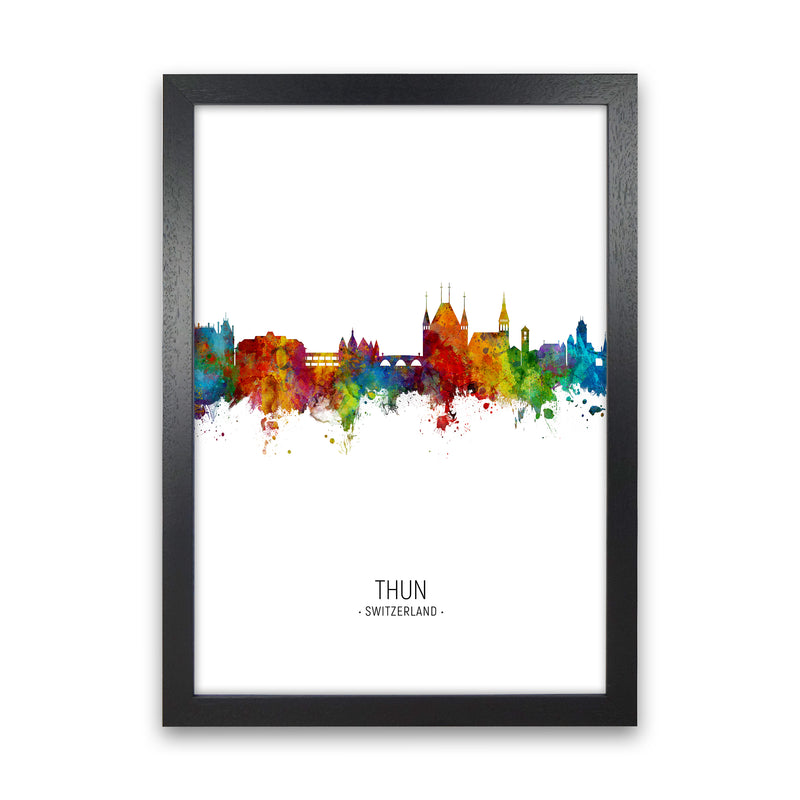 Thun Switzerland Skyline Portrait Art Print by Michael Tompsett Black Grain