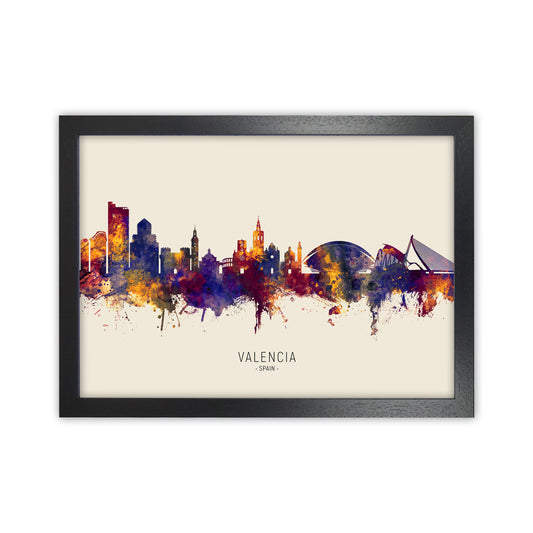 Valencia Spain Skyline Autumn City Name Art Print by Michael Tompsett Black Grain