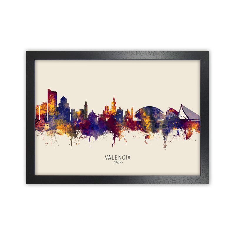 Valencia Spain Skyline Autumn City Name Art Print by Michael Tompsett Black Grain