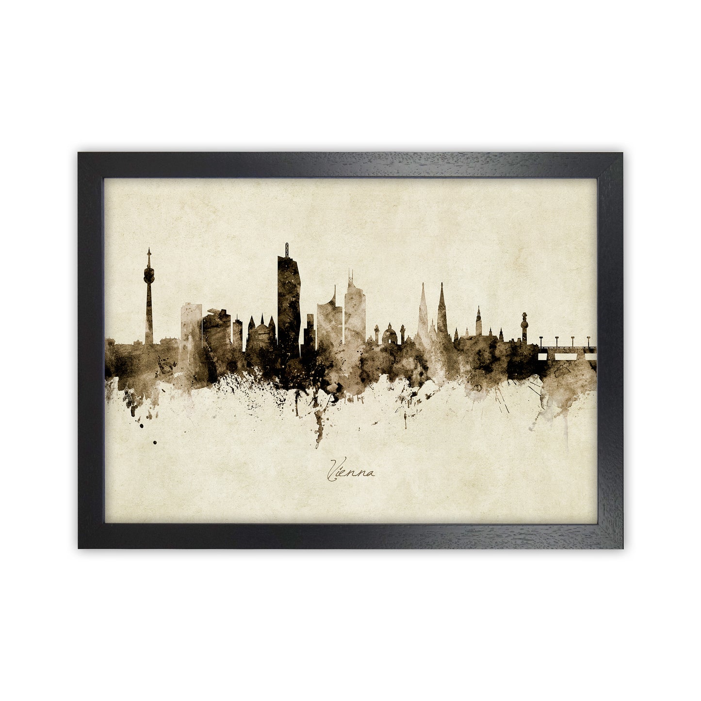 Vienna Austria Skyline Vintage Art Print by Michael Tompsett Black Grain