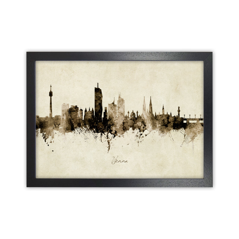 Vienna Austria Skyline Vintage Art Print by Michael Tompsett Black Grain