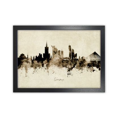 Warsaw Poland Skyline Vintage Art Print by Michael Tompsett Black Grain
