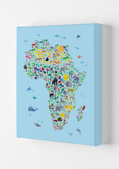 Animal Map of Africa Blue Nursery Print by Michael Tompsett Canvas