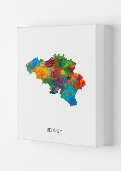 Belgium Watercolour Map Art Print by Michael Tompsett Canvas