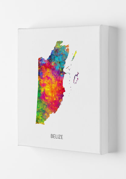 Belize Watercolour Map Art Print by Michael Tompsett Canvas