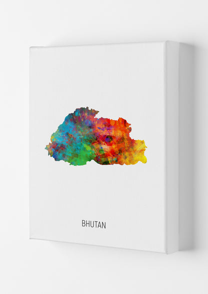 Bhutan Watercolour Map Art Print by Michael Tompsett Canvas