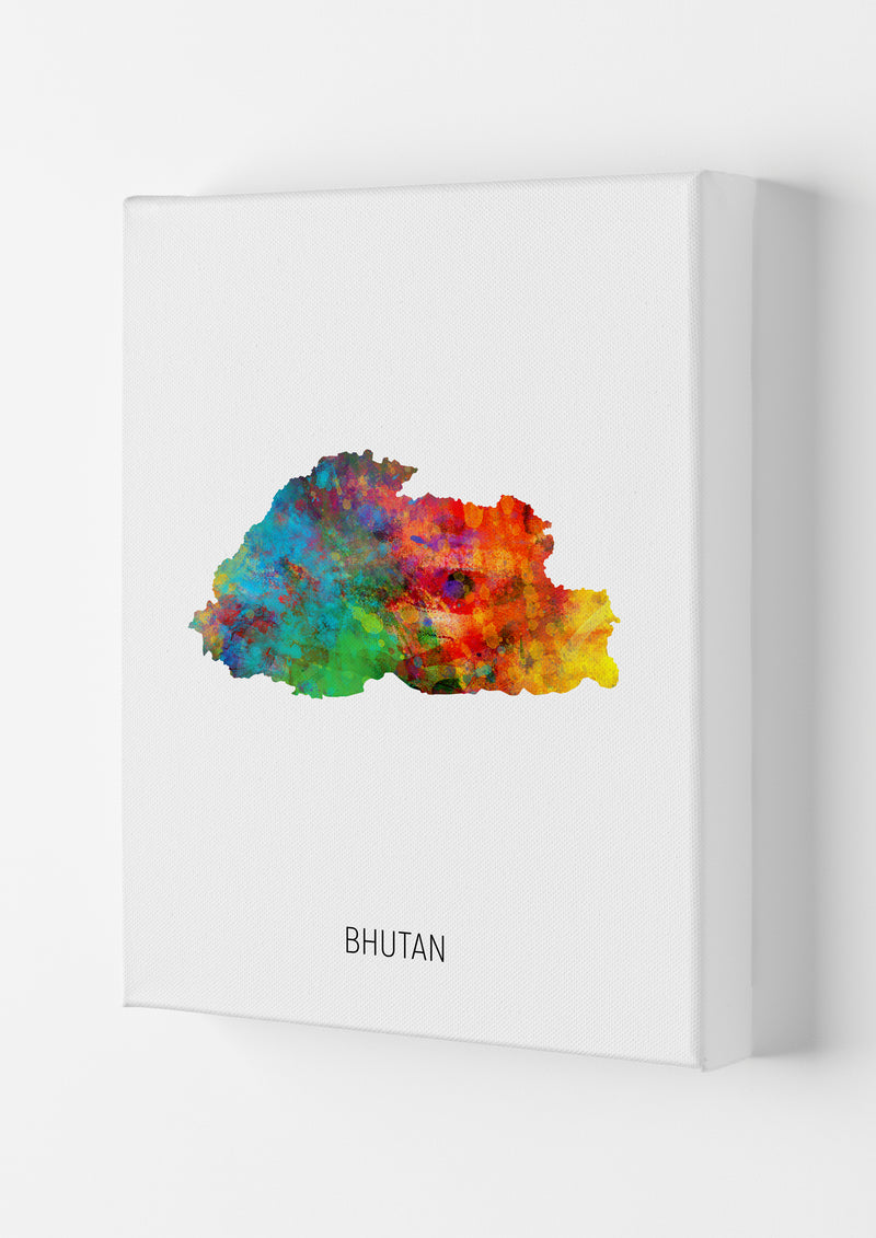 Bhutan Watercolour Map Art Print by Michael Tompsett Canvas