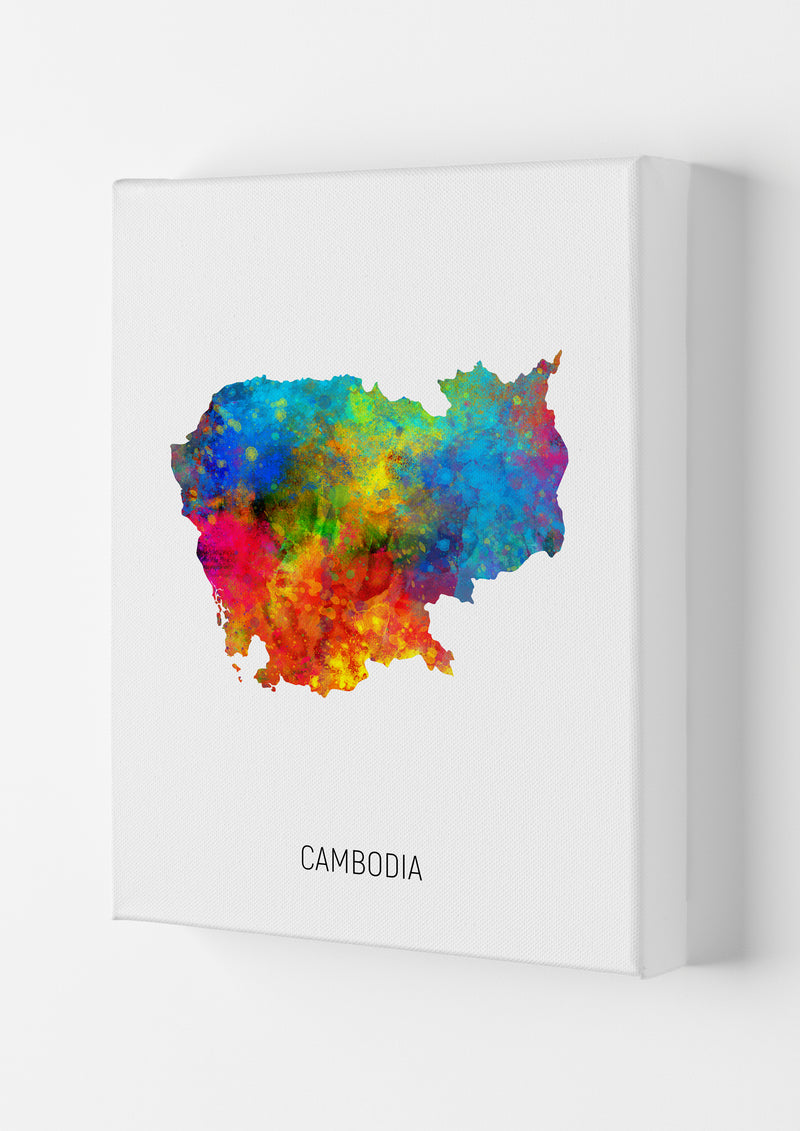 Cambodia Watercolour Map Art Print by Michael Tompsett Canvas