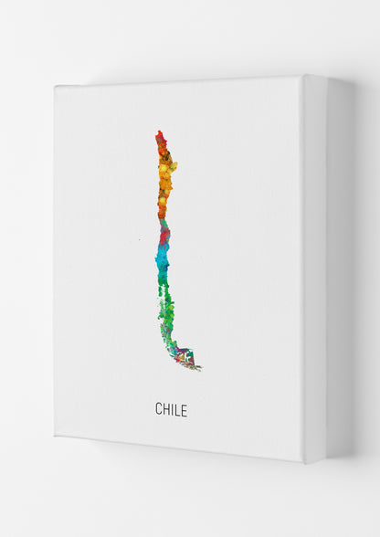 Chile Watercolour Map Art Print by Michael Tompsett Canvas