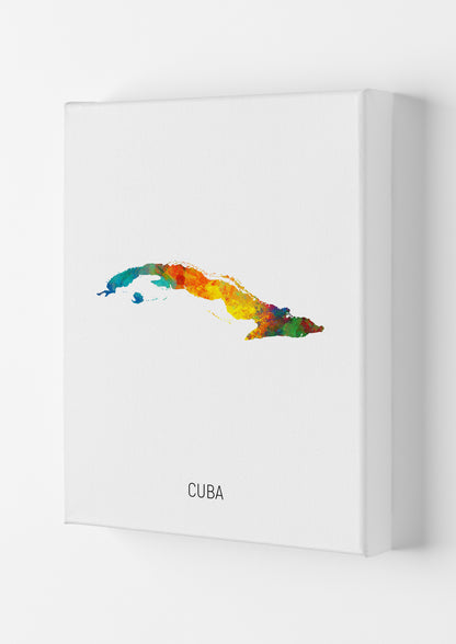 Cuba Watercolour Map Art Print by Michael Tompsett Canvas