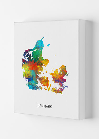 Danmark Watercolour Map Art Print by Michael Tompsett Canvas
