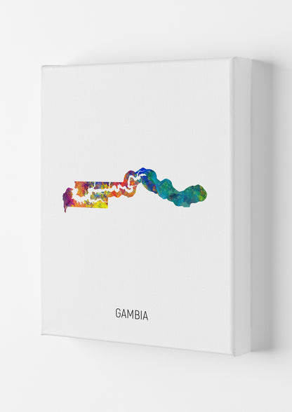 Gambia Watercolour Map Art Print by Michael Tompsett Canvas