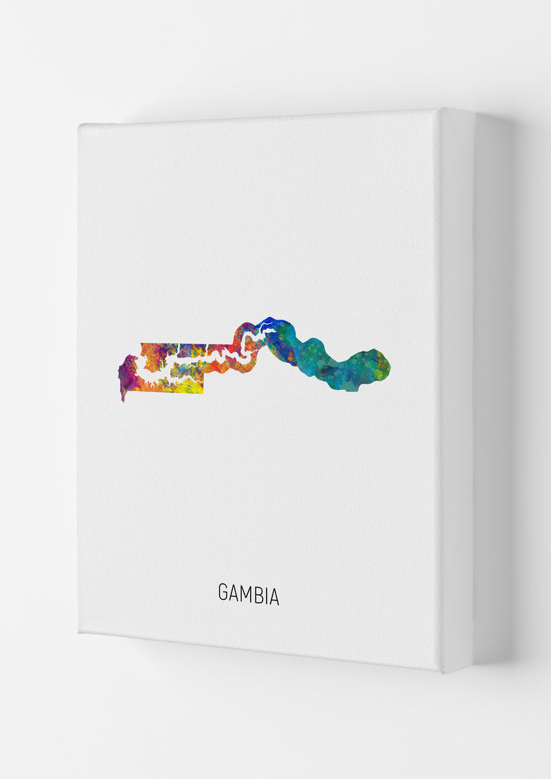 Gambia Watercolour Map Art Print by Michael Tompsett Canvas