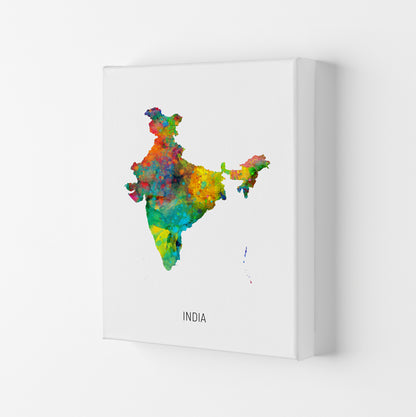 India Watercolour Map Art Print by Michael Tompsett Canvas